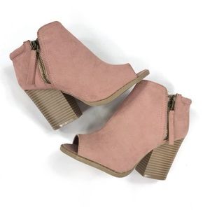 Qupid Suede Peep Toe Ankle Booties